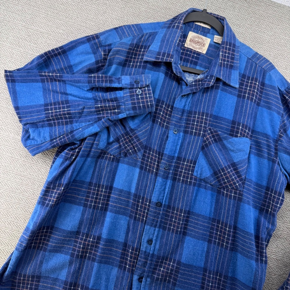 Saugatuck Flannel Shirt Large Blue Cotton Plaid Button Up Casual Long Sleeve